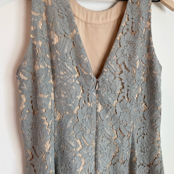 ELIZA J Grey Lace Dress With Jeweled Neckline | Size 6 | Wedding/Cocktail - Picture 12 of 15